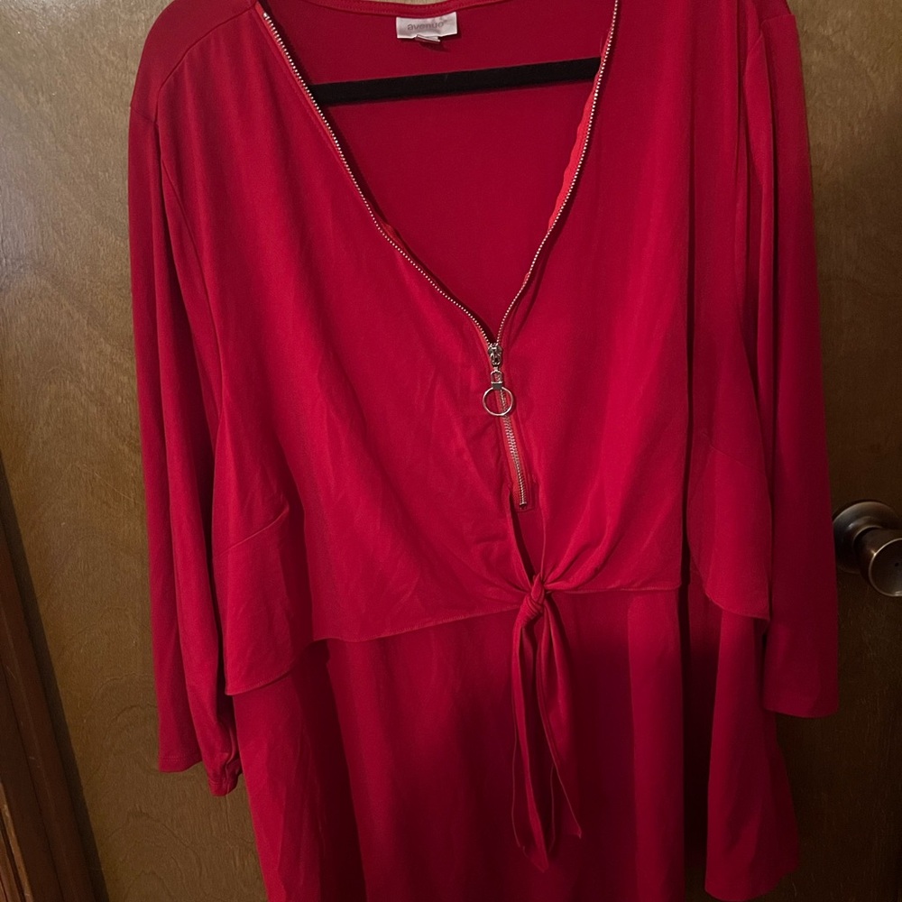 Avenue Red Zip-Front Tie Tunic
